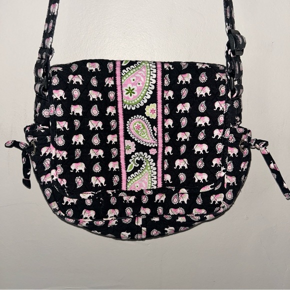 Vera Bradley Black and Pink Elephant Print Bag Crossbody - Picture 1 of 6